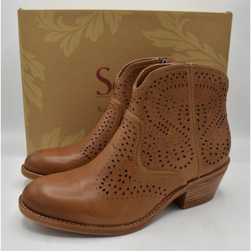 Sofft Womens Size 7.5 Alexia Sand Brown Leather Zip Booties Boots Shoes